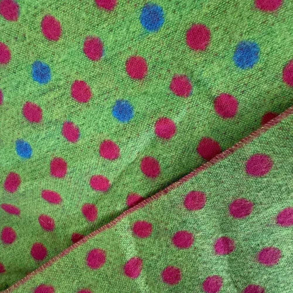 Scottish 100% Cashmere Polka Dot 70x12 Scotland Pink Green 72x11 Reversible
